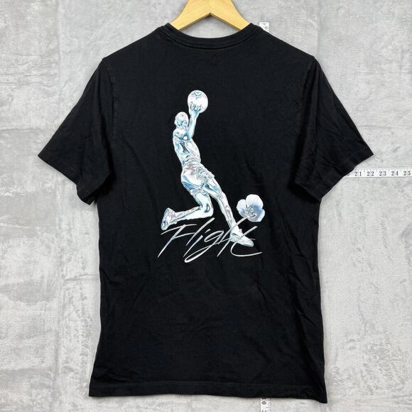 Jordan Flight Black Tee Chrome Jumpman Graphic Flower Logo Men Size M Y2K Street - Picture 1 of 8